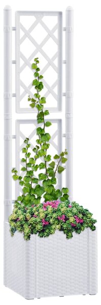 Samozavlažovací vyvýšený záhradný záhon s mriežkou biely