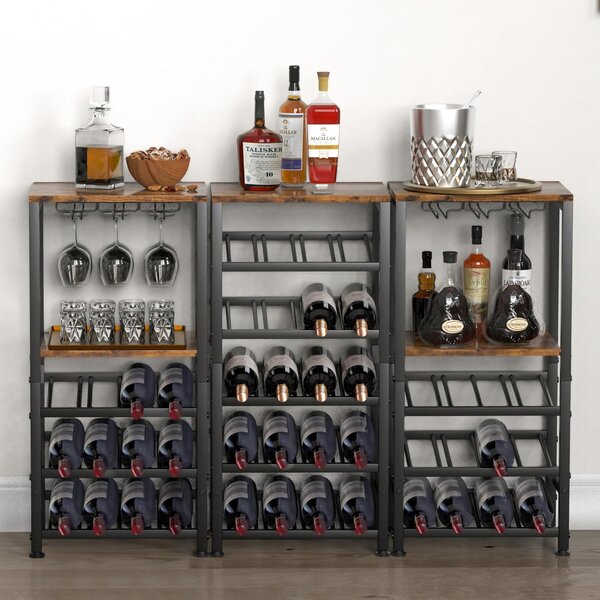Stojan na víno s držákem na skleničky Houseland Wine hnědý/černý