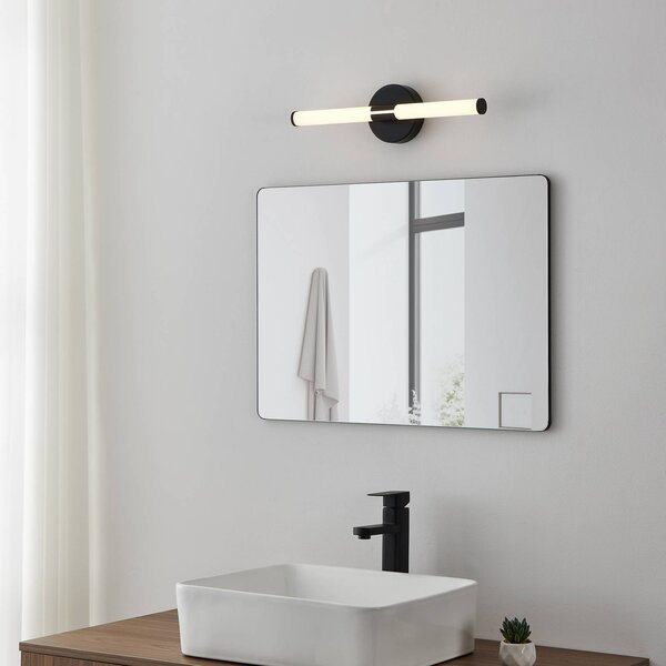 LED nástenné svetlo Ramola, čierne, šírka 45 cm, IP44,, Čierna, Kúpeľňa, kov, Moderný