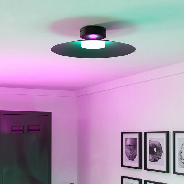 Stropné LED svetlo Conomavilla-Z, čierna Ø 45 cm RGB, Čierna, Obývacia izba / jedáleň, kov, Moderný, Závesné svietidlo
