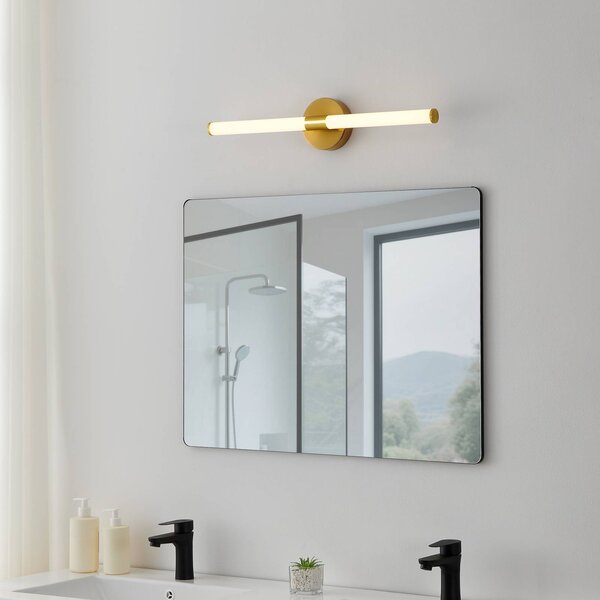 LED nástenné svetlo Ramola, mosadzná farba, šírka 60 cm, IP44,, Mosadz / zlato, Kúpeľňa, kov, Moderný