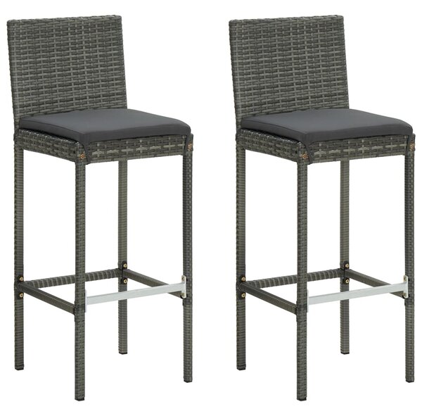 Záhradné barové stoličky s vankúšmi 2 ks sivé polyratan