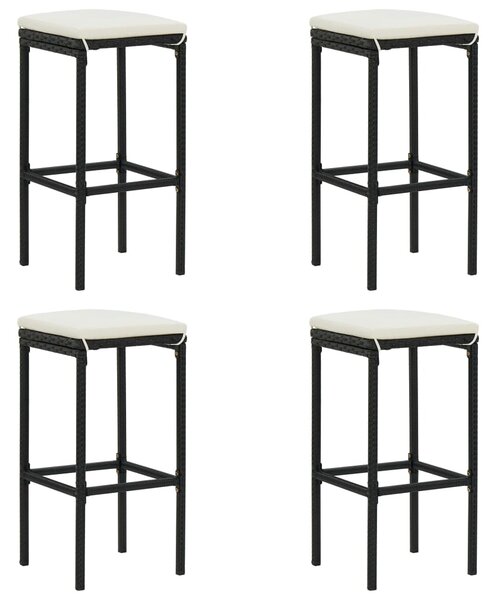 Barové stoličky s vankúšmi 4 ks čierne polyratan
