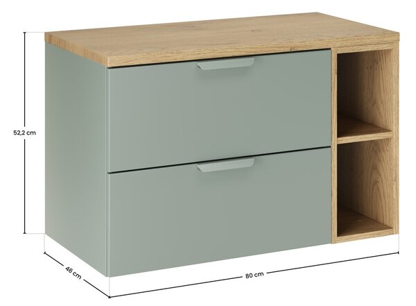 Comad Závěsná skříňka pod umyvadlo Aster Nordic s deskou a regálem 80 cm zelená/dub cremona