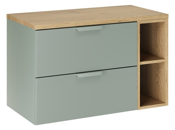 Comad Závěsná skříňka pod umyvadlo Aster Nordic s deskou a regálem 80 cm zelená/dub cremona