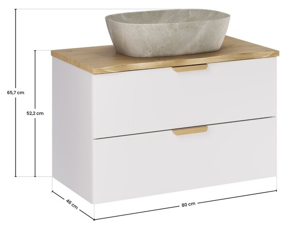 Comad Závěsná skříňka Aster Nature Anna s deskou a umyvadlem 80 cm bílá/dub cremona