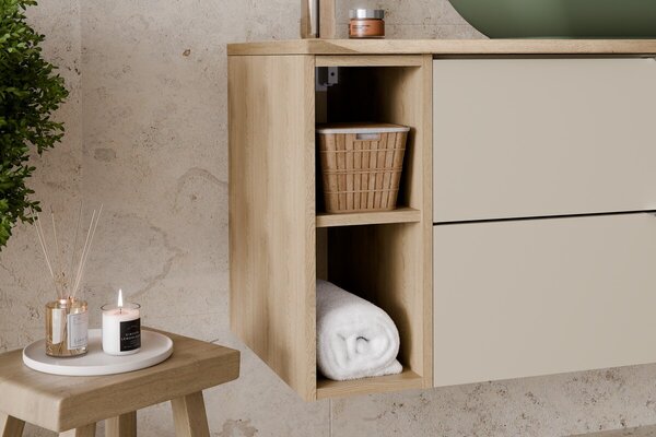 Comad Závěsná skříňka pod umyvadlo Aster Nordic s deskou a regálem 80 cm zelená/dub cremona