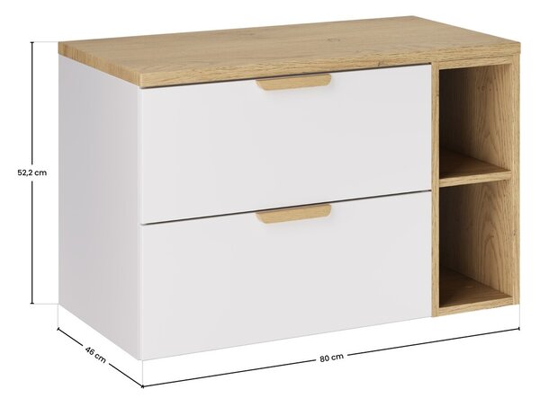 Comad Závěsná skříňka pod umyvadlo Aster Nordic s deskou a regálem 80 cm bílá/dub cremona