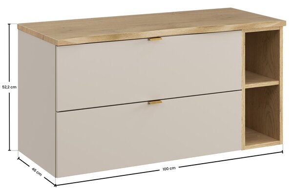 Comad Závěsná skříňka pod umyvadlo Dalia Cashmere Nature s deskou a regálem 100 cm kašmír/dub cremona
