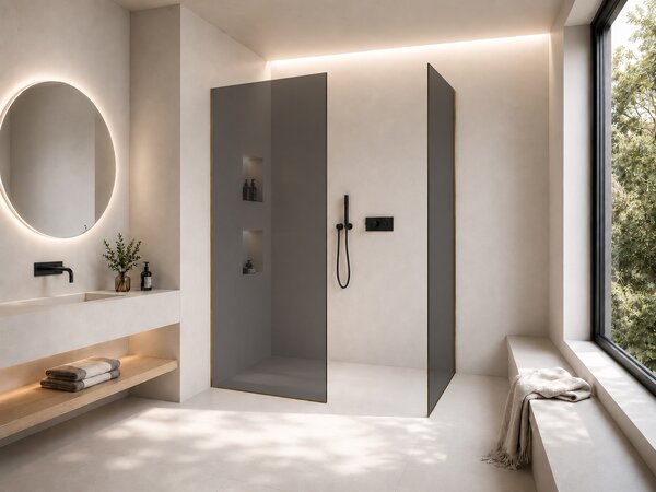 CERANO - Sprchová zástena Walk-in Crystal TL/P - 8 mm - bezvzperový systém - zlatá, grafitové sklo - 160x130x200 cm