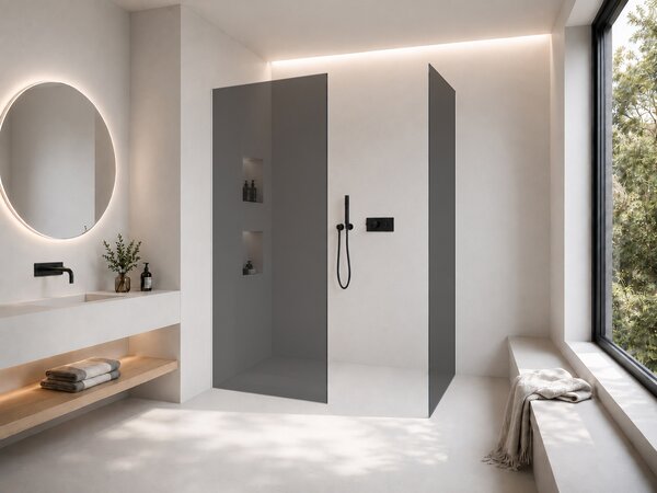 CERANO - Sprchová zástena Walk-in Crystal TL/P - 8 mm - bezvzperový systém - biela matná, grafitové sklo - 50x50x200 cm
