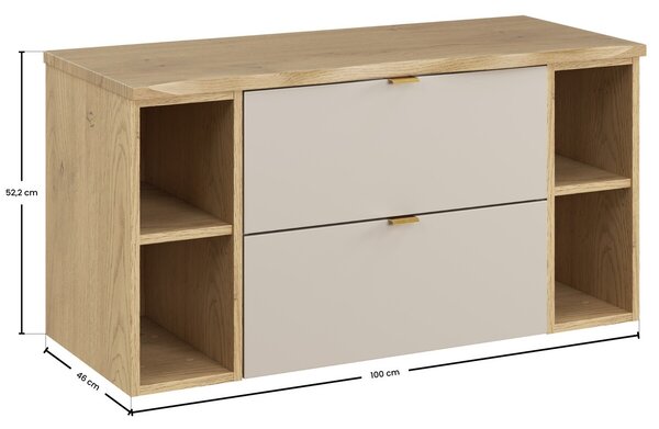 Comad Závěsná skříňka pod umyvadlo Dalia Cashmere Nature s deskou a regály 100 cm kašmír/dub cremona