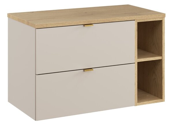 Comad Závěsná skříňka pod umyvadlo Dalia Cashmere Nordic s deskou a regálem 80 cm kašmírová/dub cremona