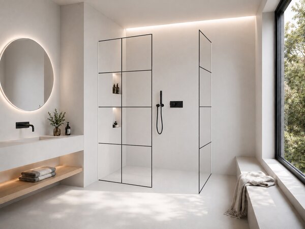 CERANO - Sprchová zástena Walk-in Crystal TL/P - 8 mm - bezvzperový systém - biela matná, industriálne sklo - 90x90x200 cm