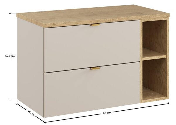 Comad Závěsná skříňka pod umyvadlo Dalia Cashmere Nordic s deskou a regálem 80 cm kašmírová/dub cremona