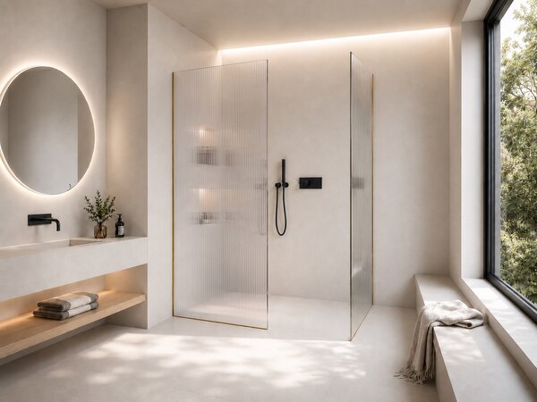 CERANO - Sprchová zástena Walk-in Crystal TL/P - 8 mm - bezvzperový systém - zlatá, ryhované sklo - 50x50x200 cm