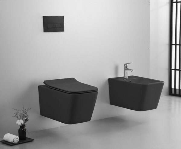 CERANO - Bidet závesný Forte - čierna matná - 36x51 cm