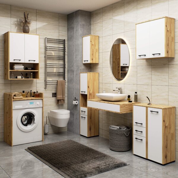 Ak furniture Závesná kúpeľňová skrinka Fin 60 cm dub artisan/biela