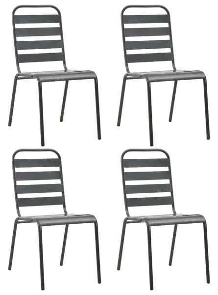 Vonkajšie stoličky 4 ks, latkový dizajn, oceľ, tmavosivé