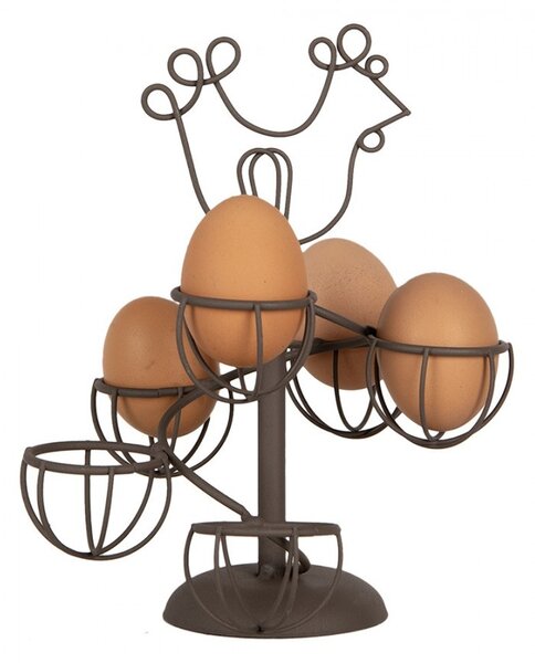 Hnedý kovový stojan na vajíčka so sliepočkou - Ø 17*23 cm - Clayre & Eef