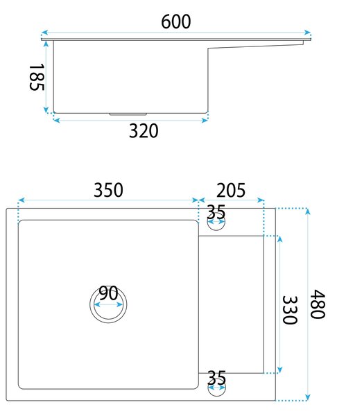 Rea Paul, 1-komorový nerezový drez 600x480x185 mm, medená matná, ZLE-06017