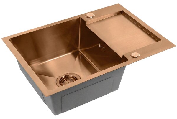 Rea Paul, 1-komorový nerezový drez 600x480x185 mm, medená matná, ZLE-06017