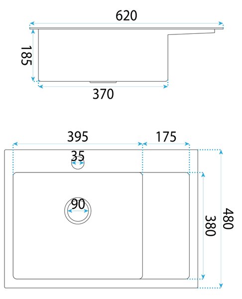Rea Fin, 1-komorový nerezový drez 620x480x185 mm, brúsená meď, ZLE-06018