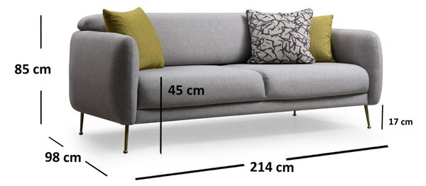 Hanah Home 3-miestna pohovka Sevilla 214 cm sivá
