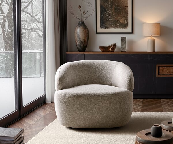 DELIFE Lounge kreslo Nova 88x88 cm tkanina mäkký béžová