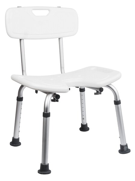 BISK Erga Handicap PRO, obdĺžniková stolička do kúpeľne s chrbtovou operou 495x545x840 mm, biela, ERG-07658