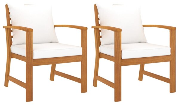 Záhradné stoličky s podložkami 2 ks krémové akáciový masív