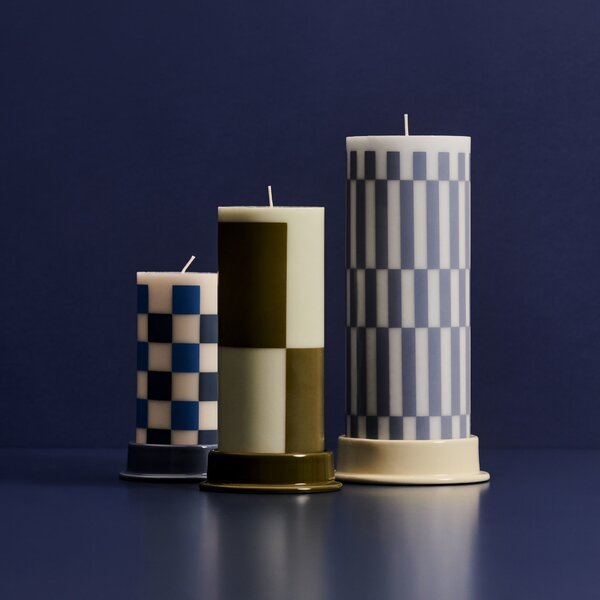 Sviečka Column Candle L Light Blue and Dusty Blue Check 170 h