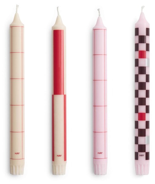 Sviečka Pattern Candle Reds and Bordeaux – set 4 ks