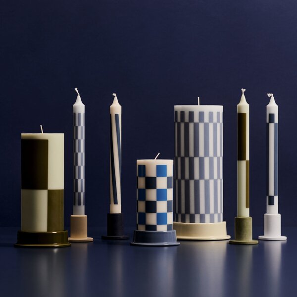 Sviečka Column Candle L Light Blue and Dusty Blue Check 170 h