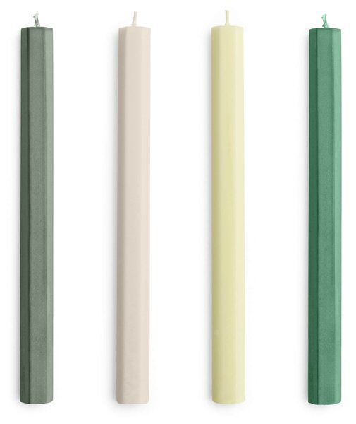 Sviečka Hexagon Candle Greens and Whites – set 4 ks