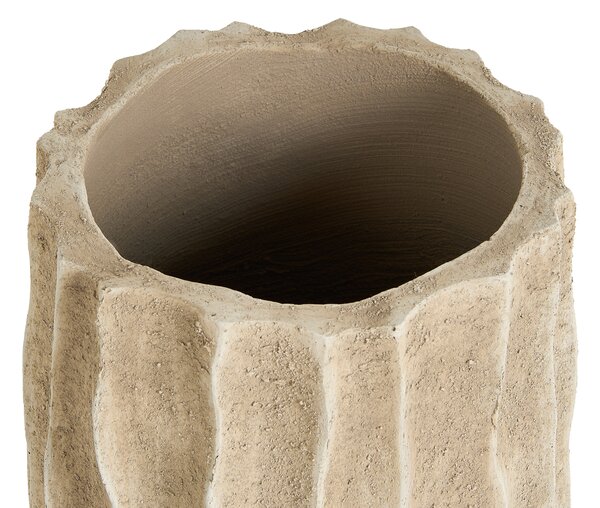 Kvetináč béžový cement sklolaminát 32 x 42 cm okrúhly tvar drážkovaný povrch moderný štýl interiér exteriér