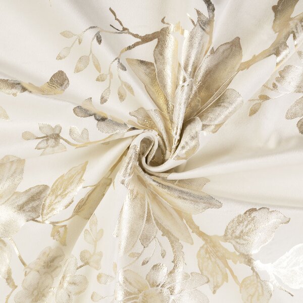 Biante Zamatový záves Isabela Flower IBL-022 Zlaté kvety na smotanovom - šírka 135 cm 135x140 cm