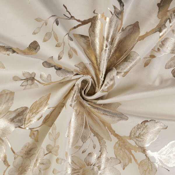 Biante Zamatový behúň na stôl Isabela Flower IBL-023 Zlaté kvety na krémovom 20x120 cm