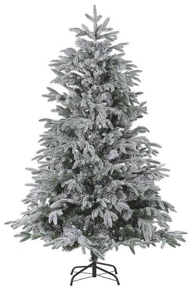 Umelý vianočný stromček biely PVC kovový podstavec 210 cm zasnežené vetvy škandinávsky štýl