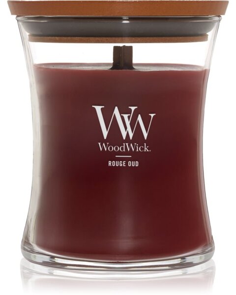 Woodwick Opulent Wood Rouge Oud vonná sviečka s dreveným knotom 275 g