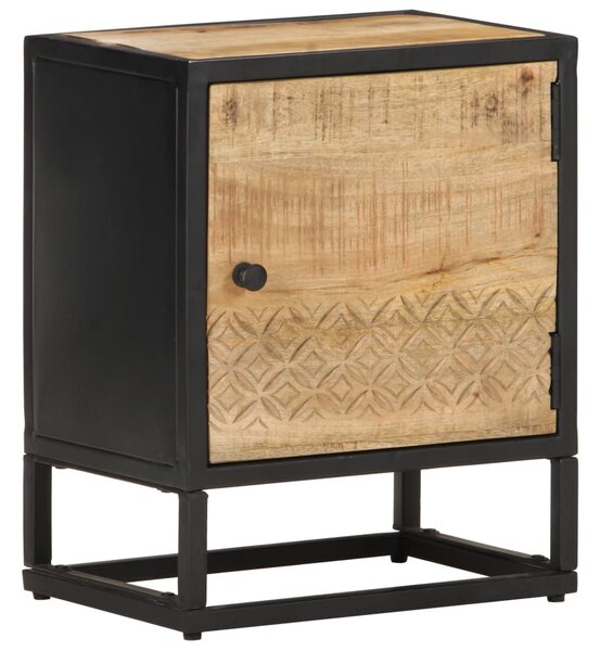 Nočný stolík s vyrezávanými dvierkami 40x30x50 cm surové mangovníkové drevo