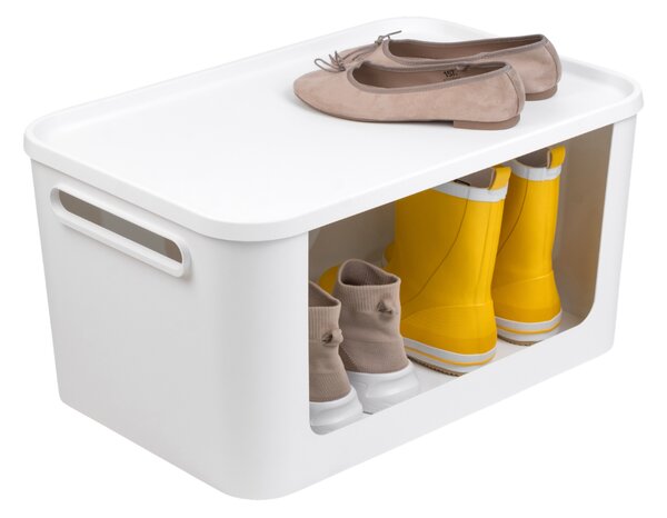 Úložný box s otvorenou prednou hranou, MODULE, s vekom, biely - 59,5 × 39,5 × 30 cm