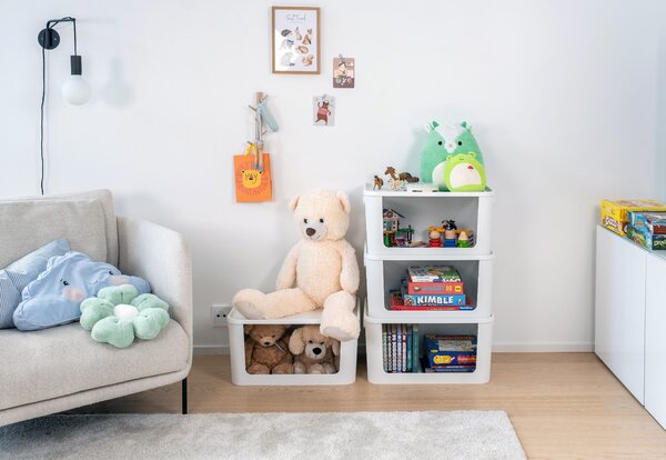 Úložný box s otvorenou prednou hranou, MODULE, s vekom, biely - 59,5 × 39,5 × 30 cm