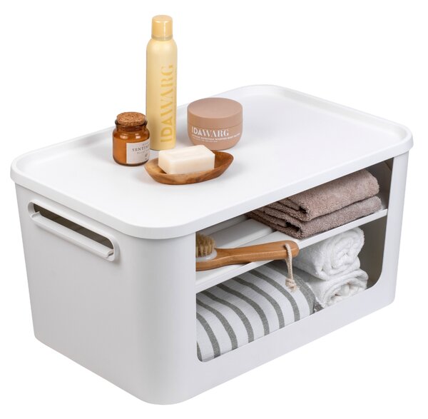 Úložný box s otvorenou prednou hranou, MODULE, s vekom, biely - 59,5 × 39,5 × 30 cm