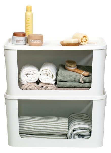 Úložný box s otvorenou prednou hranou, MODULE, s vekom, biely - 59,5 × 39,5 × 30 cm