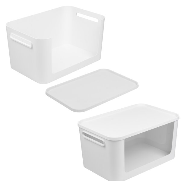 Úložný box s otvorenou prednou hranou, MODULE, s vekom, biely - 59,5 × 39,5 × 30 cm
