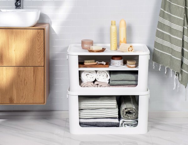 Úložný box s otvorenou prednou hranou, MODULE, s vekom, biely - 59,5 × 39,5 × 30 cm