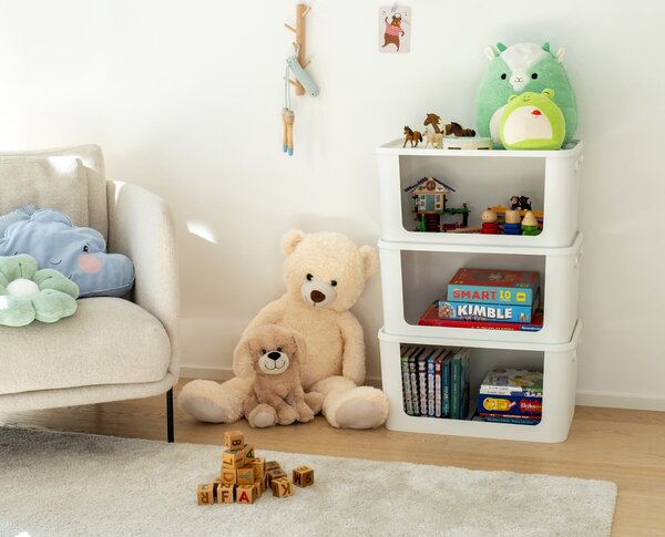Úložný box s otvorenou prednou hranou, MODULE, s vekom, biely - 59,5 × 39,5 × 30 cm