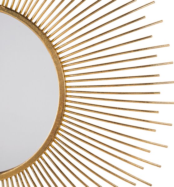 Nástenné závesné zrkadlo zlaté ø 80 cm okrúhle v tvare slnka moderný bytový doplnok