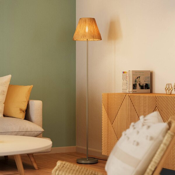 Stojacia lampa OSRAM Decor Raffia, 1-pl., prírodná farba, E27, Hnedá / hrdzavá, Obývacia izba / jedáleň, Vidiecky / Rustikálny, Stojaca lampa